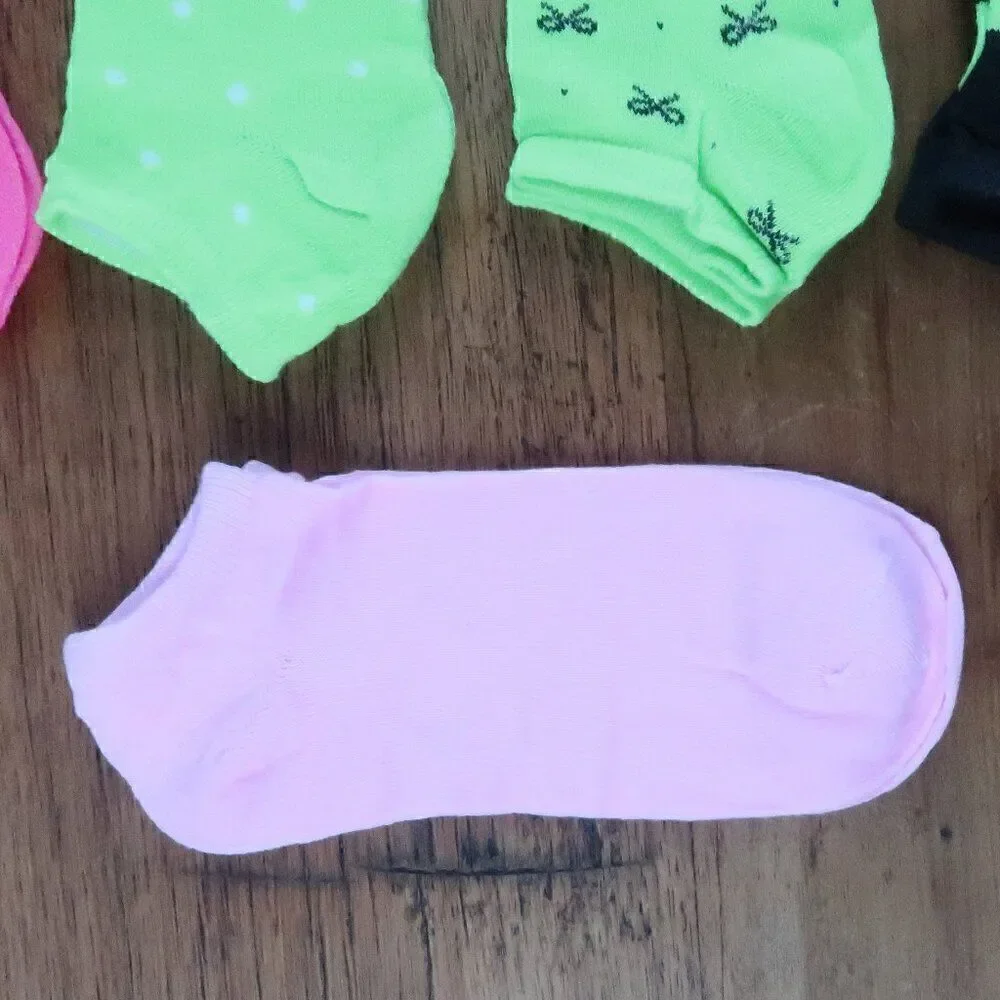 5 PAIR NEON GREEN & NEON PINK ANKLE SOCKS WOMENS SIZE 5 TO 8 NWT